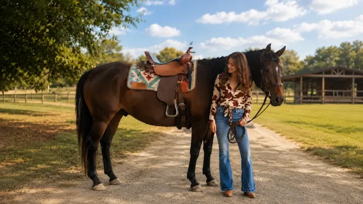 Horse with a patterned saddle pad