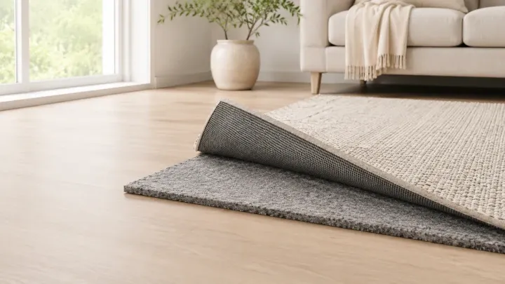 Rug pad layered under a rug